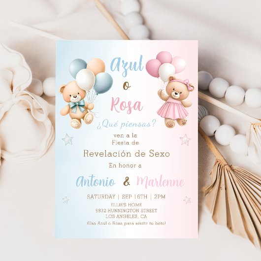 Spanish Teddy Bear Gender Reveal Invitation