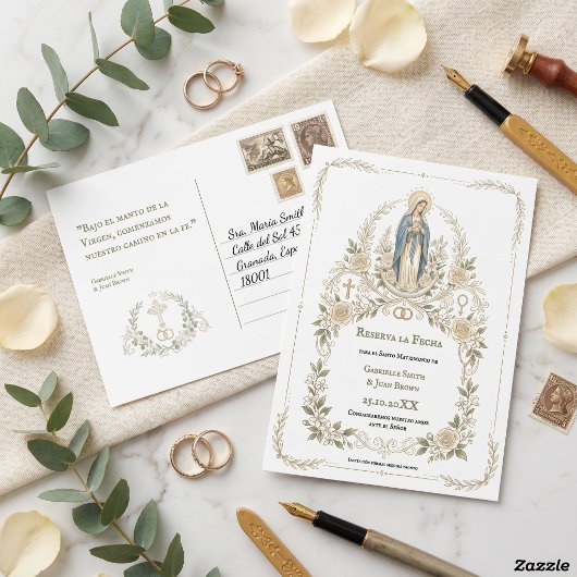 Spanish Virgin Mary Catholic Reserva la Fecha Briefkaart