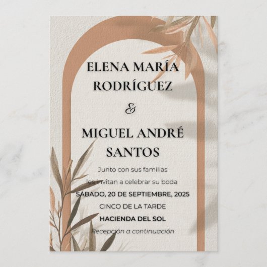 Spanish Wedding Invitation Terracotta Arch Olive (Devant)
