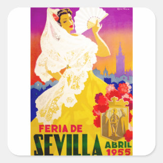 Spanje 1955 Sevilla April Fair Poster Vierkante Sticker