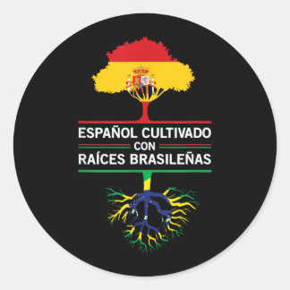 Spanje Brazilië Vlaggen Erfgoed Cadeau Expat Fans Ronde Sticker