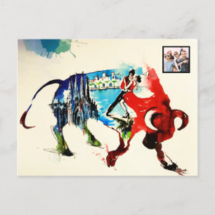 Spanje Bull Vintage Travel Love Waterverf Feestdagenkaart