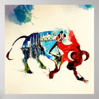 Spanje Bull Vintage Travel Love Waterverf