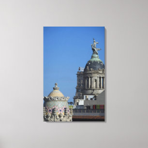 Spanje, Catalonië, Barcelona. Barcelona dak 2 Canvas Afdruk