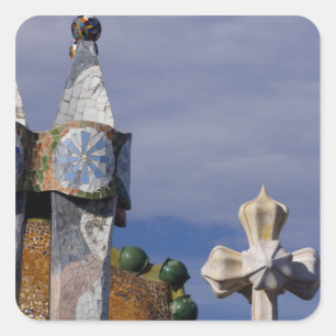 Spanje, Catalonië, Barcelona. Casa Batllo (1906). Vierkante Sticker