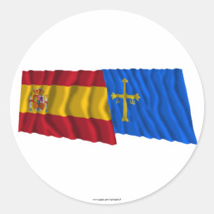 Spanje en Asturië met vlaggen Ronde Sticker