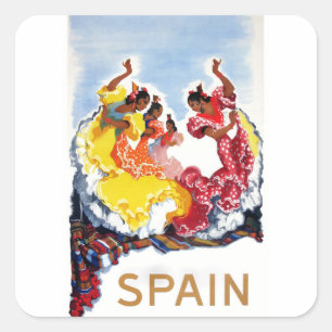 Spanje Flamenco Dancers Travel Poster Vierkante Sticker