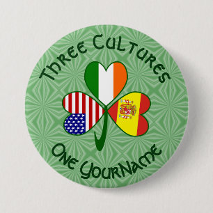 Spanje Ierland VS Vlaggen Shamrock Uw Naam Ronde Button 7,6 Cm