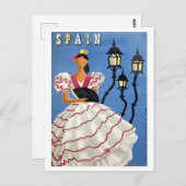 Spanje, illustratie, meisje in folklusje en lampen briefkaart (Voorkant / Achterkant)