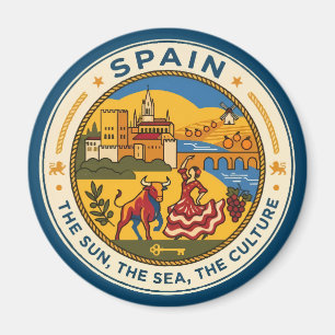 Spanje Illustratie Reis Kunst Badge Magneet