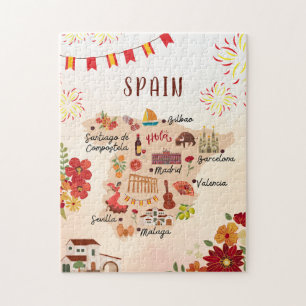 Spanje reis kaart, steden, cultuur legpuzzel