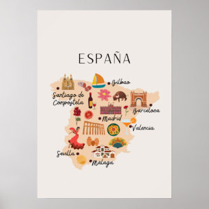 Spanje reiskaart poster