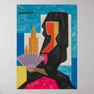 Spanje, Senorita, Colorful Retro Vintage Travel Poster
