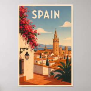 Spanje Sevilla Illustratie Reis Kunst Vintage Poster