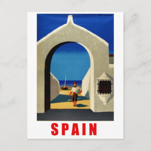 Spanje, Spaanse kust, visser die naar het dorp kom Briefkaart