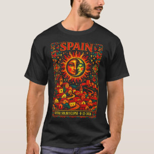 Spanje Totale Zonsverduistering 2026 Volks Kunst T-shirt