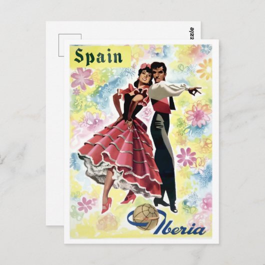 Spanje, traditioneel dansende koppel, oud reizen briefkaart (Voorkant / Achterkant)