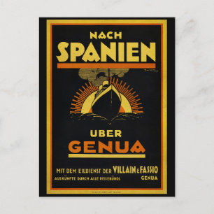Spanje via Genua Oude Reisposter Gerestaureerd Briefkaart