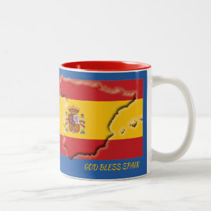 SPANJE VLAG KAART Schrift Gepersonaliseerd BLAUW Tweekleurige Koffiemok