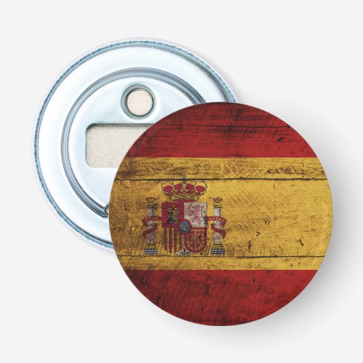 Spanje vlag op oude houten graan button flesopener (Voorkant)