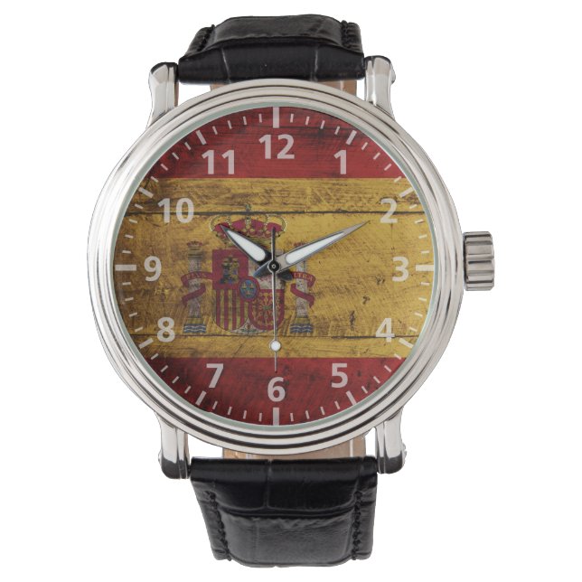 Spanje vlag op oude houten graan horloge (Voorkant)