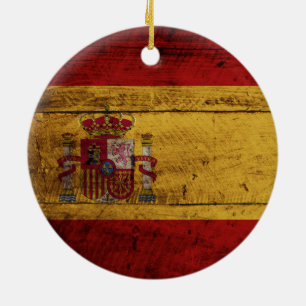 Spanje vlag op oude houten graan keramisch ornament