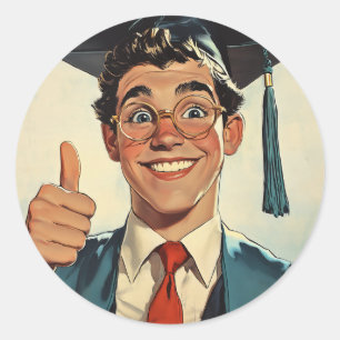 Spannend Afstuderen het geven van een duim-up Ronde Sticker