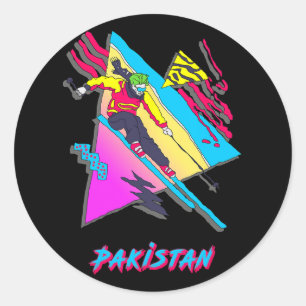 Spannende Kleurrijke Skiën Pakistan Grafische Skie Ronde Sticker