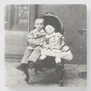 Spannende vintage-portret van broers en zusters stenen onderzetter