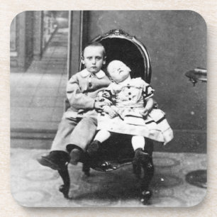 Spannende vintage portretfoto van broers en zuster bier onderzetter