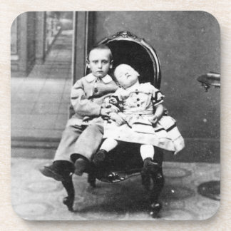 Spannende vintage portretfoto van broers en zuster bier onderzetter