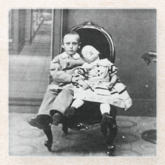 Spannende vintage portretfoto van broers en zuster glazen onderzetter