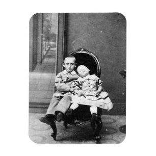 Spannende vintage portretfoto van broers en zuster magneet