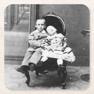 Spannende vintage portretfoto van broers en zuster vierkante kartonnen onderzetter