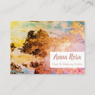 * Spannende Waterverf Abstract Goud Blauw Roze Visitekaartje