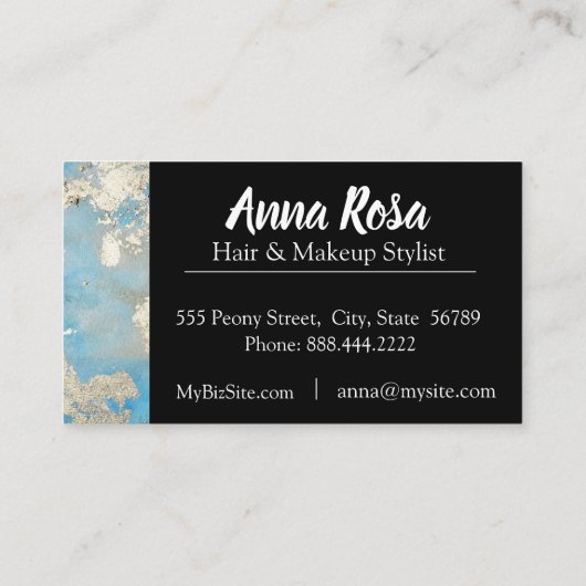 * Spannende Waterverf Blauw Zwart Zilver Abstract Visitekaartje (Achterkant)