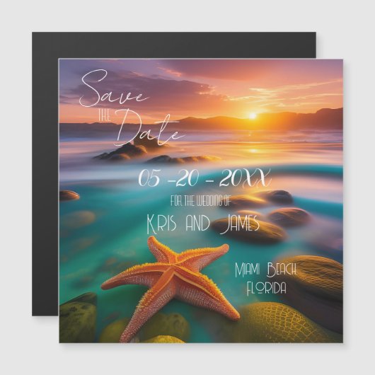 Spar de datum strand zeester magneet magnetische uitnodiging (Voorkant / Achterkant)