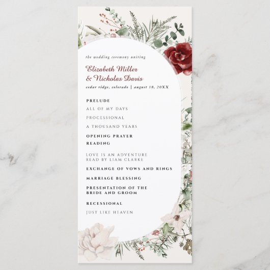 Spar & kant | Winter Floral Wedding Programma (Voorkant)