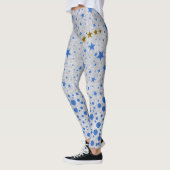 Sparblauwe sterren op abstract zilverpapier leggings (Links)