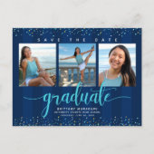 Sparen datum afstuderen foto turquoise manuscript  uitnodiging briefkaart (Voorkant)