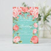 Sparen de Blauwgroen Datum en Botanische Koraal Fl Save The Date (Staand voorkant)