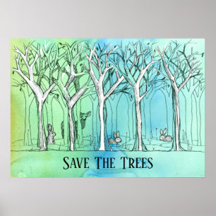 Sparen de Bogen Woodland Forest Pen en Ink Schets Poster