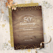 Sparen de Datum 50e Jubileum Rustic Gold Hearts Kaart