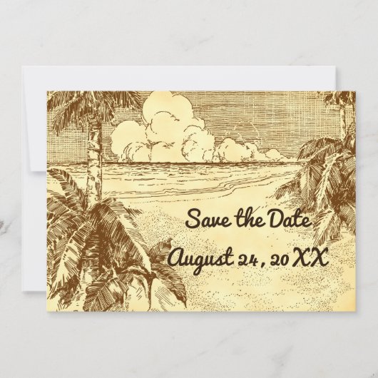 Sparen de Datum Aangepaste  Beach Etching Aankondiging (Voorkant)
