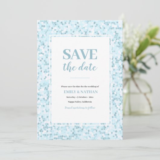 Sparen de datum Aqua blue Mosaic Uitnodiging (Staand voorkant)