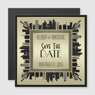 Sparen de Datum Art Deco Champagne Gold Gatsby Gla Magnetische Uitnodiging