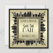 Sparen de Datum Art Deco Champagne Gold Gatsby Gla Magnetische Uitnodiging (Voorkant)
