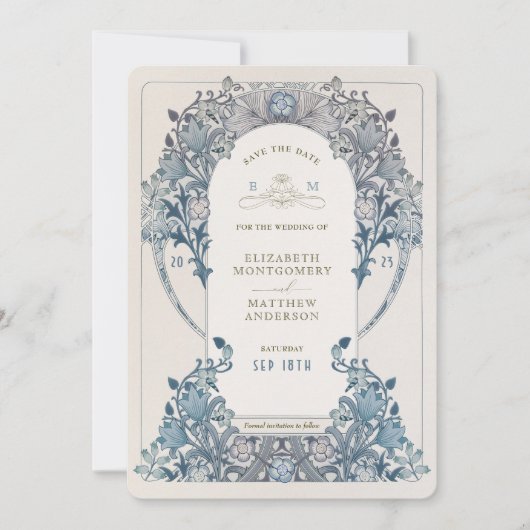 Sparen de Datum Art Nieuwe Dusty Blue W Morris Kaart (Voorkant)