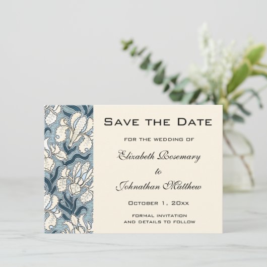sparen de Datum, Art Nouveau Iris Flowers Save The Date (Staand voorkant)