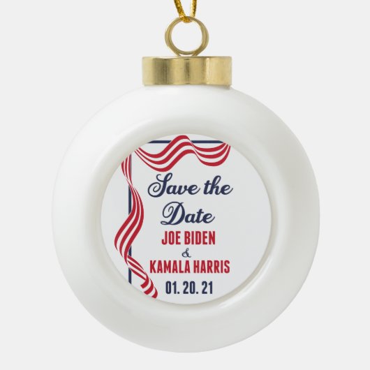 Sparen de Datum Biden Harris Inauguration Keramische Bal Ornament (Voorkant)